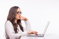 Business Woman with glasses using laptop computer pc. Royalty Free Stock Photo