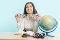 Business woman with the globe Royalty Free Stock Photo