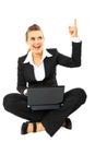 Business woman got idea while sitting with laptop Royalty Free Stock Photo