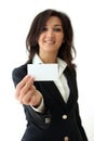 Business woman hand holding an empty business card