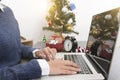 Business woman hand typing computer keyboard on desk office Royalty Free Stock Photo