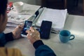 Business woman hand working on blank screen laptop computer Royalty Free Stock Photo