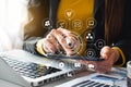 Business woman hand working with laptop computer, tablet and smart phone Royalty Free Stock Photo