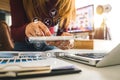 Business woman hand working with laptop computer, tablet and smart phone Royalty Free Stock Photo