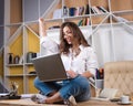 Business woman happy to end quarantine and return to office