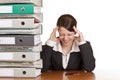 Business woman has migraine due to stress