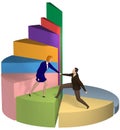 Business woman helping businessman up pie chart Royalty Free Stock Photo