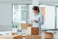 Business woman in her new office using a tablet Royalty Free Stock Photo