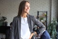 Business woman with her staff, people group in background at modern bright office indoors Royalty Free Stock Photo