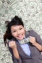 Business woman hold fist with money Royalty Free Stock Photo