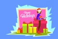 Business Woman Hold Present Box Messaging Online Cell Phone Merry Christmas And Happy New Year Royalty Free Stock Photo