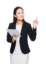 Business woman hold tablet with finger up Royalty Free Stock Photo