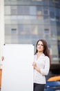 Business woman holding banner Royalty Free Stock Photo