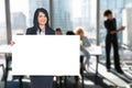 Business woman holding banner Royalty Free Stock Photo