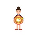 Business woman holding big aim target bravely Royalty Free Stock Photo