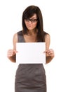 Business woman holding blank board