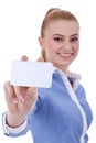 Business woman holding blank business card Royalty Free Stock Photo