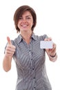 Business woman holding blank business card Royalty Free Stock Photo