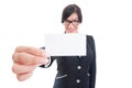 Business woman holding blank card close the camera Royalty Free Stock Photo