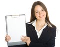 Business Woman Holding A Blank Clipboard