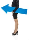 Business woman holding a blue arrow Royalty Free Stock Photo