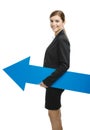 Business woman holding a blue arrow Royalty Free Stock Photo