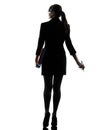 Business woman holding folders files leaving silhouette Royalty Free Stock Photo