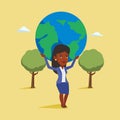 Business woman holding globe vector illustration. Royalty Free Stock Photo