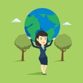 Business woman holding globe vector illustration. Royalty Free Stock Photo