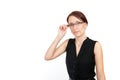 Business woman holding her glasses Royalty Free Stock Photo