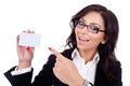 Business woman holding her visitingcard Royalty Free Stock Photo