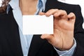 Business woman holding one blank card Royalty Free Stock Photo
