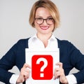 Business woman holding paper with question mark Royalty Free Stock Photo