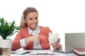 Business woman is holding piggy bank. Saving concept Royalty Free Stock Photo