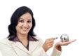 Business woman holding puzzle globe Royalty Free Stock Photo