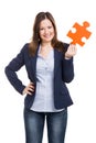 Business woman holding a puzzle piece Royalty Free Stock Photo