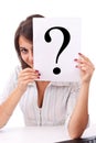 Business woman holding question mark Royalty Free Stock Photo