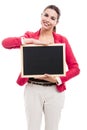 Business woman holding a shalk board Royalty Free Stock Photo