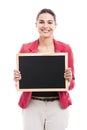 Business woman holding a shalk board Royalty Free Stock Photo