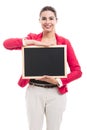 Business woman holding a shalk board Royalty Free Stock Photo