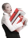 Business woman holding stack of folders documents Royalty Free Stock Photo