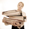 Business woman holding stack of folders documents Royalty Free Stock Photo