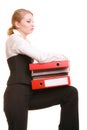 Business woman holding stack of folders documents Royalty Free Stock Photo