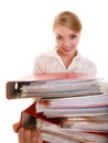 Business woman holding stack of folders documents Royalty Free Stock Photo