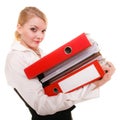 Business woman holding stack of folders documents Royalty Free Stock Photo