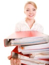 Business woman holding stack of folders documents Royalty Free Stock Photo