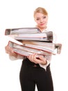 Business woman holding stack of folders documents Royalty Free Stock Photo