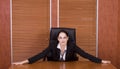 Business woman holding table