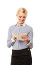 Business woman holding tablet computer isolated Royalty Free Stock Photo