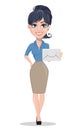 Business woman holding white envelope